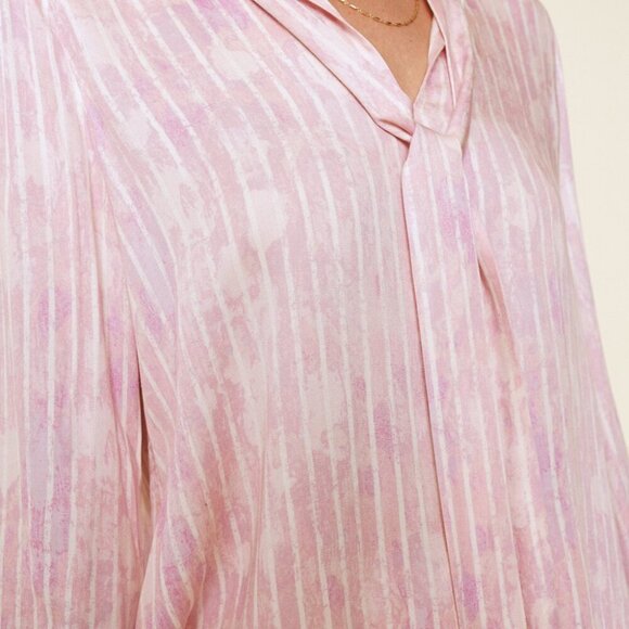 MYSTREE  Pink Tie Neck Blouse – Long Sleeve Striped Top - Picture 8 of 8